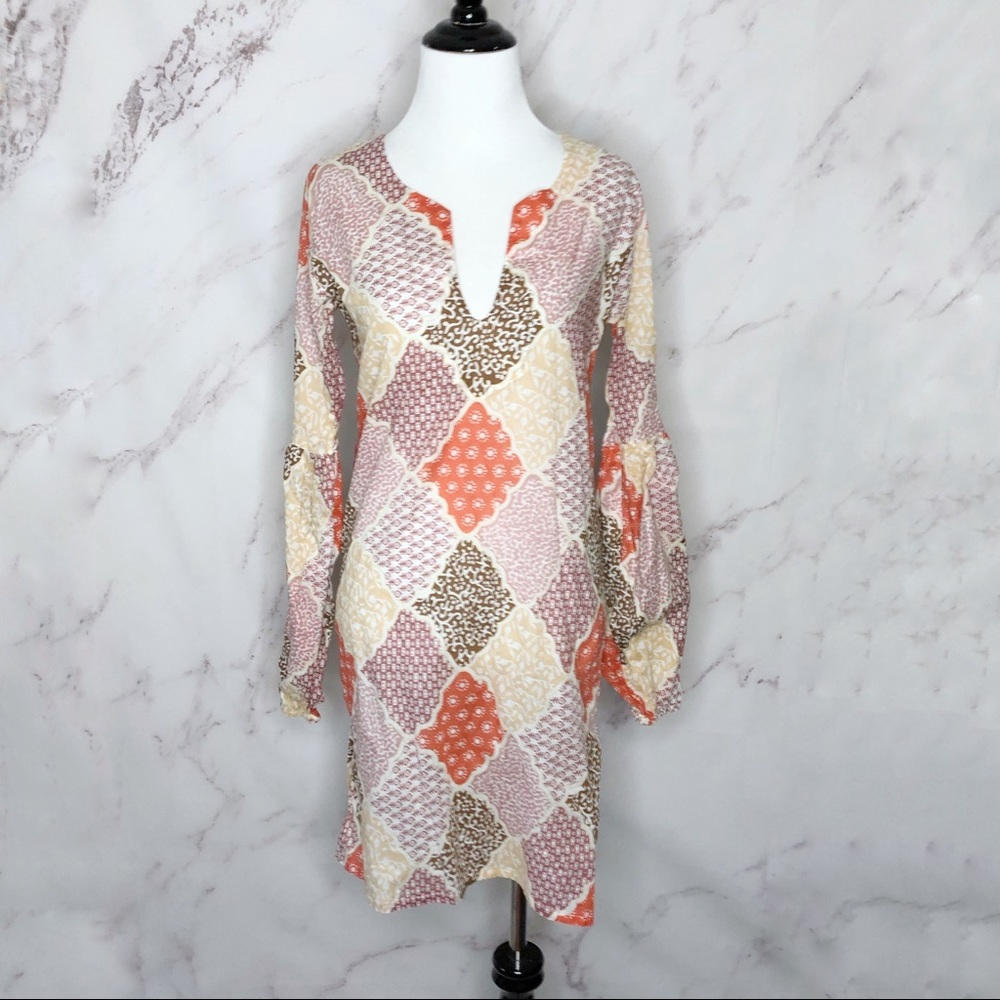 Irving & Fine for Lucky Brand Patchwork Balloon Sleeve Dress Small
